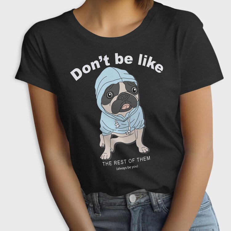 Pug In Blue Hoodie, Tricou Femei