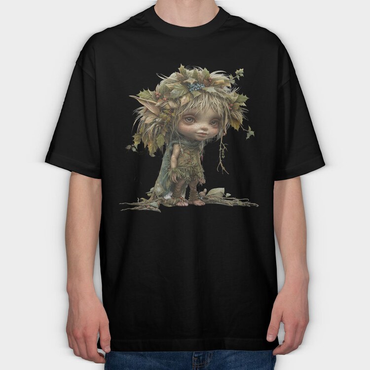 Elf In Leaves, Tricou Oversize Barbati (Unisex)
