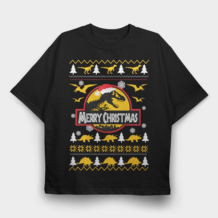 Dino Xmas, Tricou Oversize Barbati (Unisex)