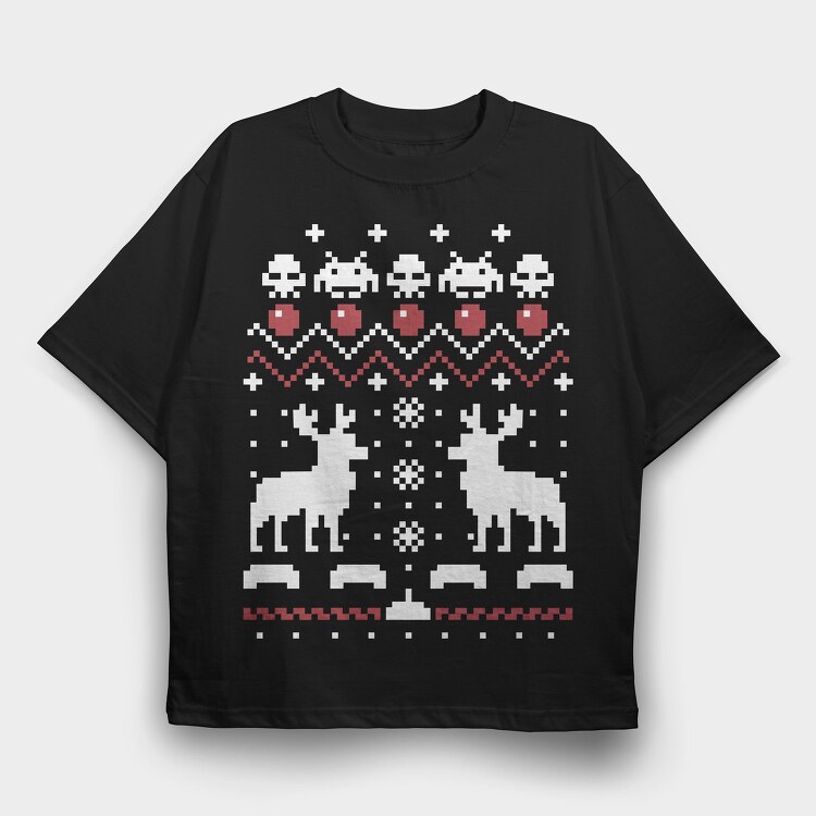 Pixel Smiley, Tricou Oversize Barbati (Unisex)
