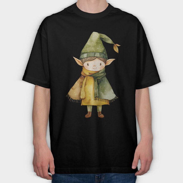 Elf Watercolor Hat, Tricou Oversize Barbati (Unisex)