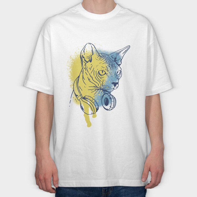Sphynx Cat Headphones, Tricou Oversize Barbati (Unisex)