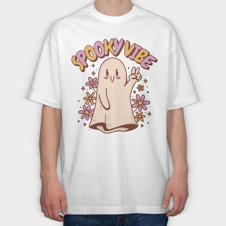Spooky Vibe Cute Ghost, Tricou Oversize Barbati (Unisex)