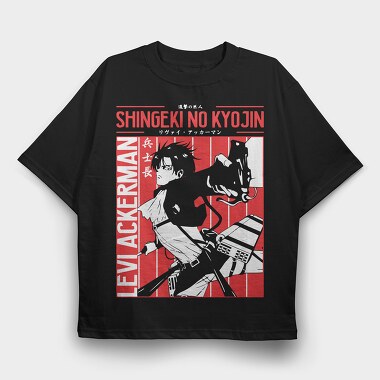 Levi Ackerman Red, Tricou Oversize Barbati (Unisex)