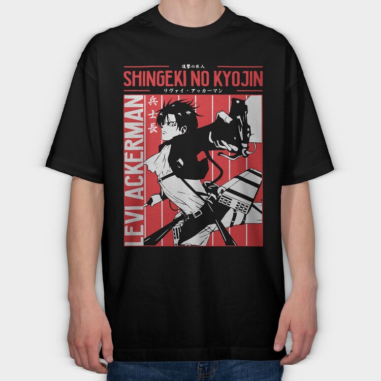 Levi Ackerman Red, Tricou Oversize Barbati (Unisex)