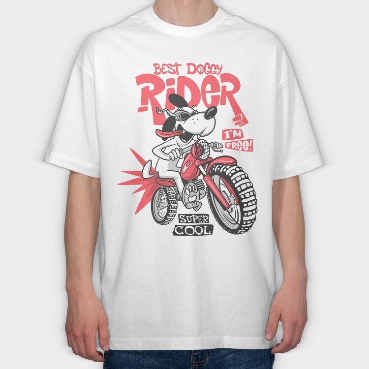 Doggy Rider Free, Tricou Oversize Barbati (Unisex)