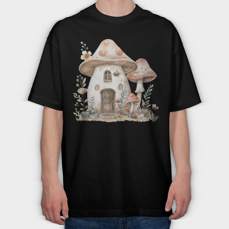 Fairy Mushroom House, Tricou Oversize Barbati (Unisex)