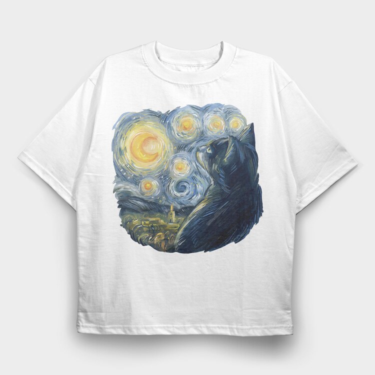 Starry Night Cat, Tricou Oversize Barbati (Unisex)