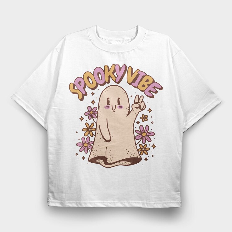 Spooky Vibe Cute Ghost, Tricou Oversize Barbati (Unisex)