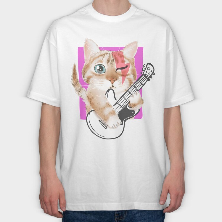 Cat Guitar Dreams, Tricou Oversize Barbati (Unisex)