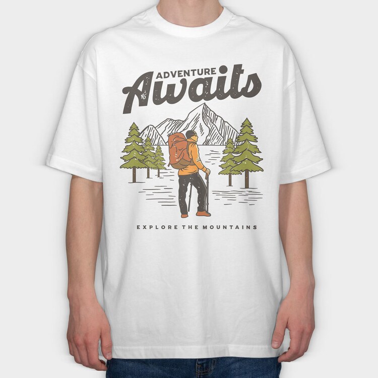 Adventure Awaits Hike, Tricou Oversize Barbati (Unisex)