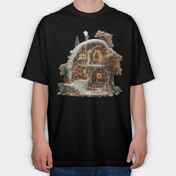 Fairy Winter Cottage, Tricou Oversize Barbati (Unisex)