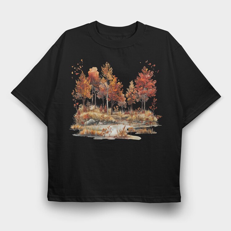 Fall Leaves Forest, Tricou Oversize Barbati (Unisex)