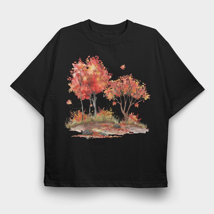 Fall Leaves Trees, Tricou Oversize Barbati (Unisex)