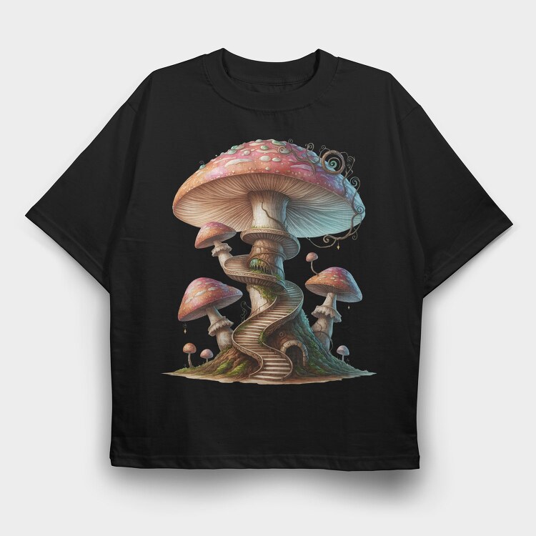 Fantasy Mushroom Stairs, Tricou Oversize Barbati (Unisex)