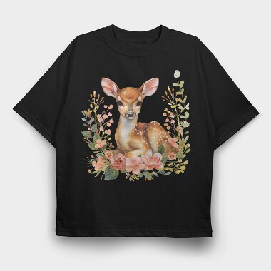 Fawn In Flowers Bunch, Tricou Oversize Barbati (Unisex)