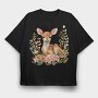 Fawn In Flowers Bunch, Tricou Oversize Barbati (Unisex)