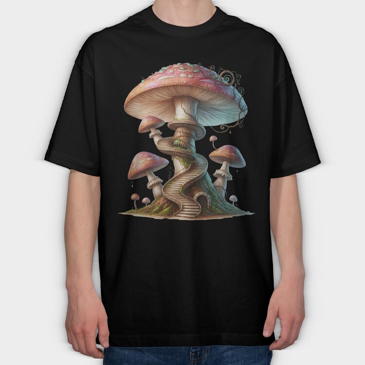 Fantasy Mushroom Stairs, Tricou Oversize Barbati (Unisex)