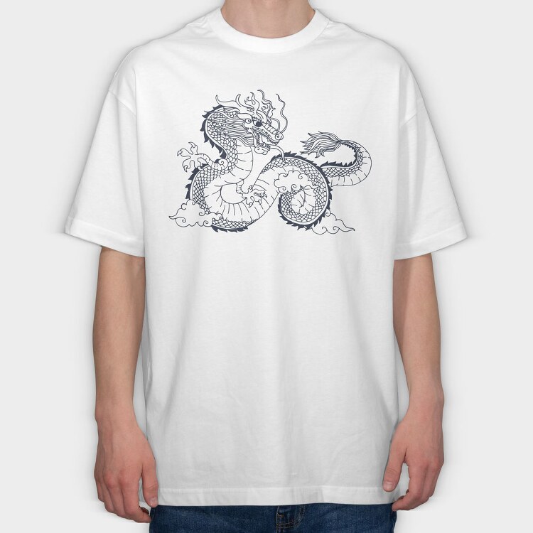 Chinese Dragon Illustration, Tricou Oversize Barbati (Unisex)
