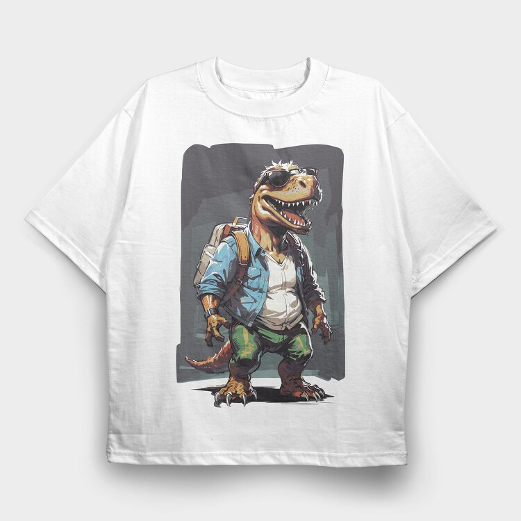 Adventurous Dinosaur T Rex, Tricou Oversize Barbati (Unisex)