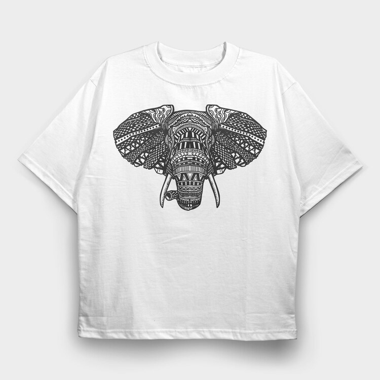 African Elephant Mandala, Tricou Oversize Barbati (Unisex)