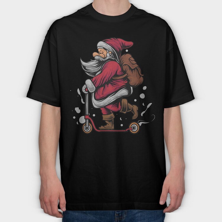 Santa Scootin, Tricou Oversize Barbati (Unisex)