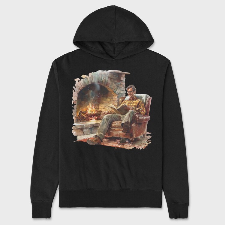 Fireplace Reading Man, Hanorac Oversize Barbati (Unisex)