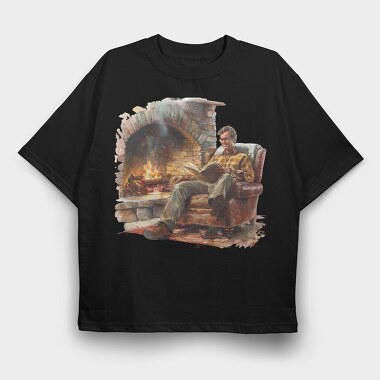 Fireplace Reading Man, Tricou Oversize Barbati (Unisex)