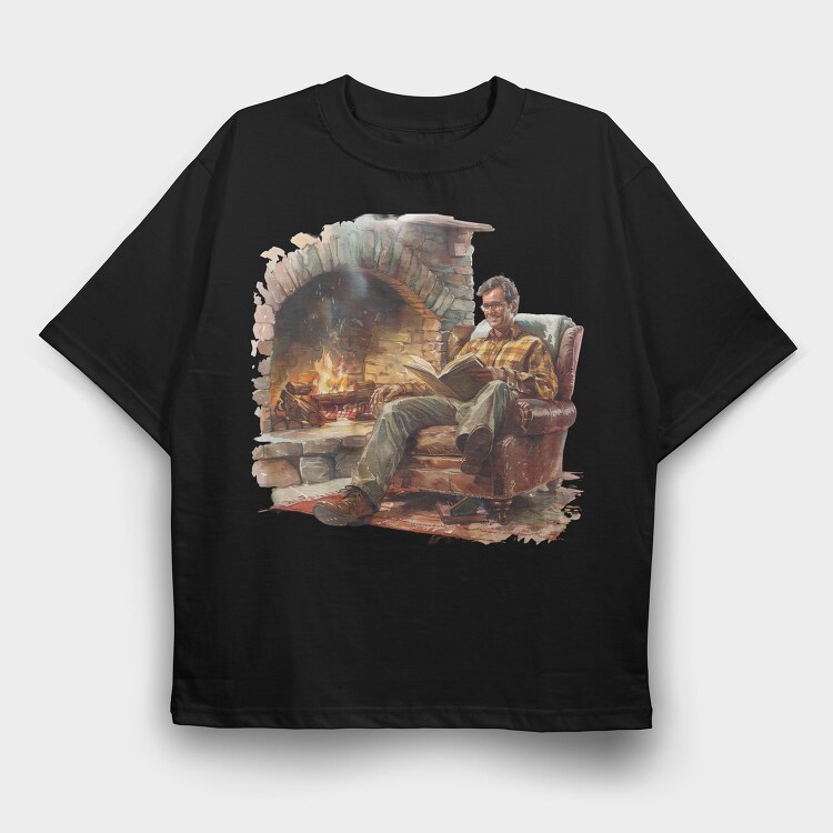 Fireplace Reading Man, Tricou Oversize Barbati (Unisex)