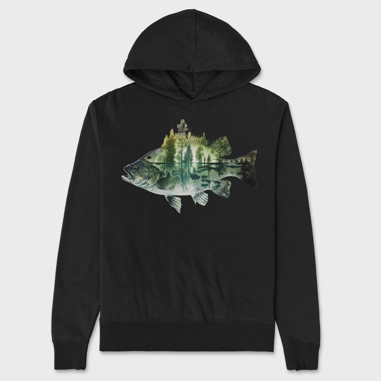 Fishing Forest Silhouette, Hanorac Oversize Barbati (Unisex)