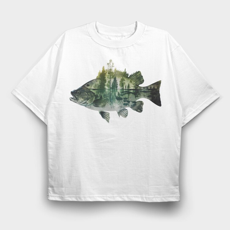 Fishing Forest Silhouette, Tricou Oversize Barbati (Unisex)