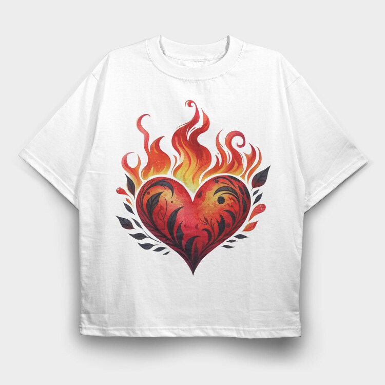 Flaming Heart Illustration, Tricou Oversize Barbati (Unisex)