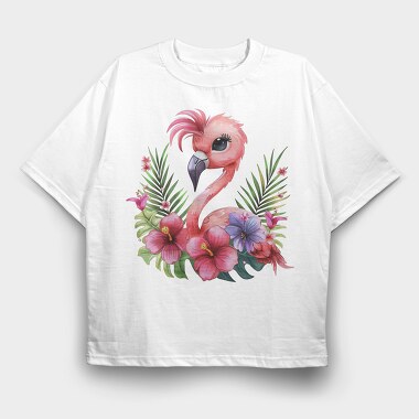 Flamingo Flowers Sublimation, Tricou Oversize Barbati (Unisex)