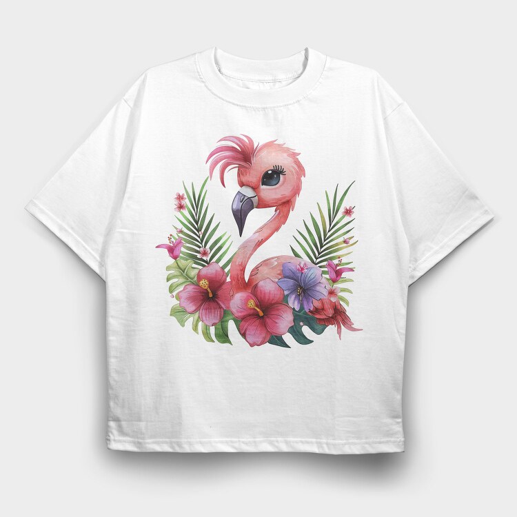 Flamingo Flowers Sublimation, Tricou Oversize Barbati (Unisex)