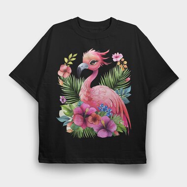 Flamingo Tropical Flowers, Tricou Oversize Barbati (Unisex)