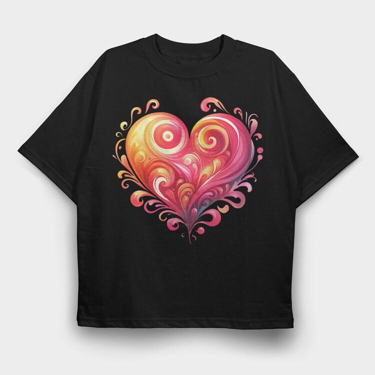 Floral Heart Sublimation, Tricou Oversize Barbati (Unisex)
