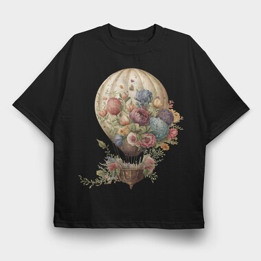 Floral Hot Balloon, Tricou Oversize Barbati (Unisex)