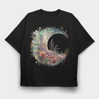 Floral Moon Circle, Tricou Oversize Barbati (Unisex)