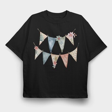 Flower Bunting Flags, Tricou Oversize Barbati (Unisex)