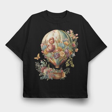 Flower Vintage Balloon, Tricou Oversize Barbati (Unisex)