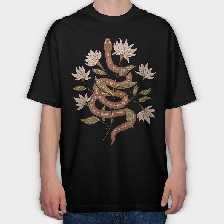 Snake and Flowers, Tricou Oversize Barbati (Unisex)