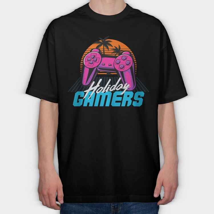 Retro Beach Gamers, Tricou Oversize Barbati (Unisex)