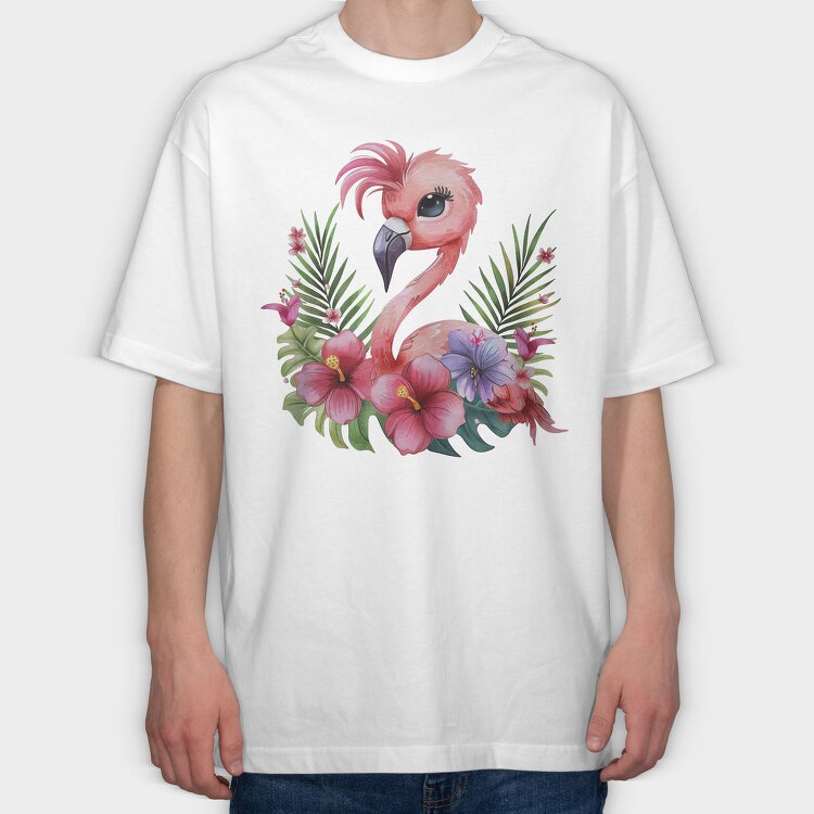 Flamingo Flowers Sublimation, Tricou Oversize Barbati (Unisex)