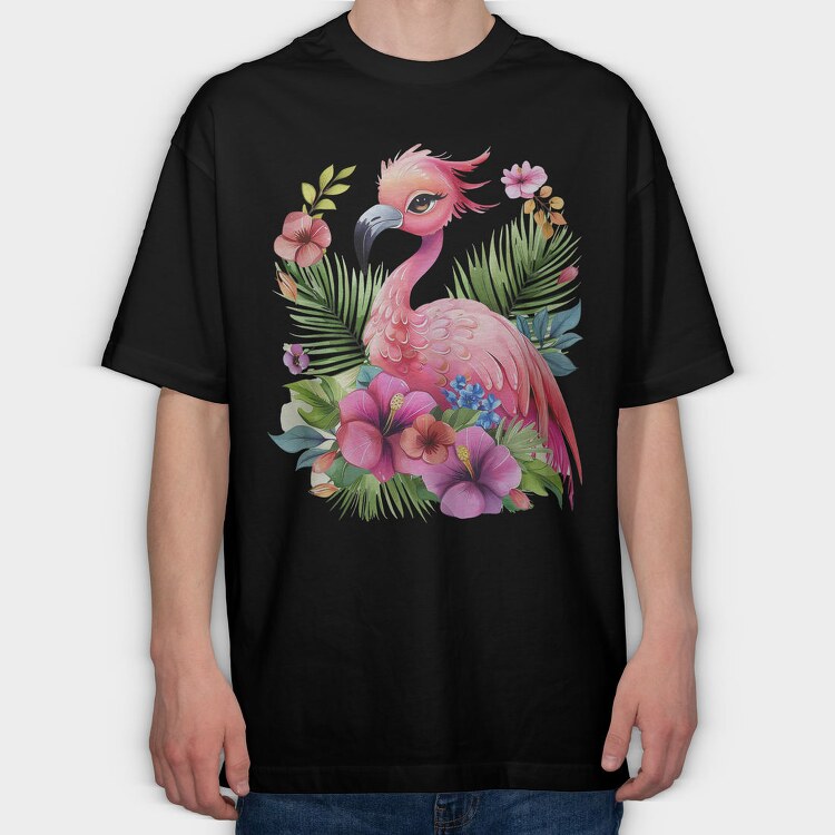 Flamingo Tropical Flowers, Tricou Oversize Barbati (Unisex)