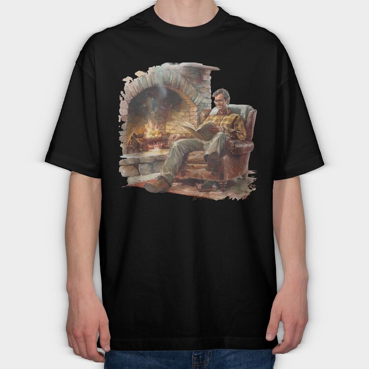Fireplace Reading Man, Tricou Oversize Barbati (Unisex)