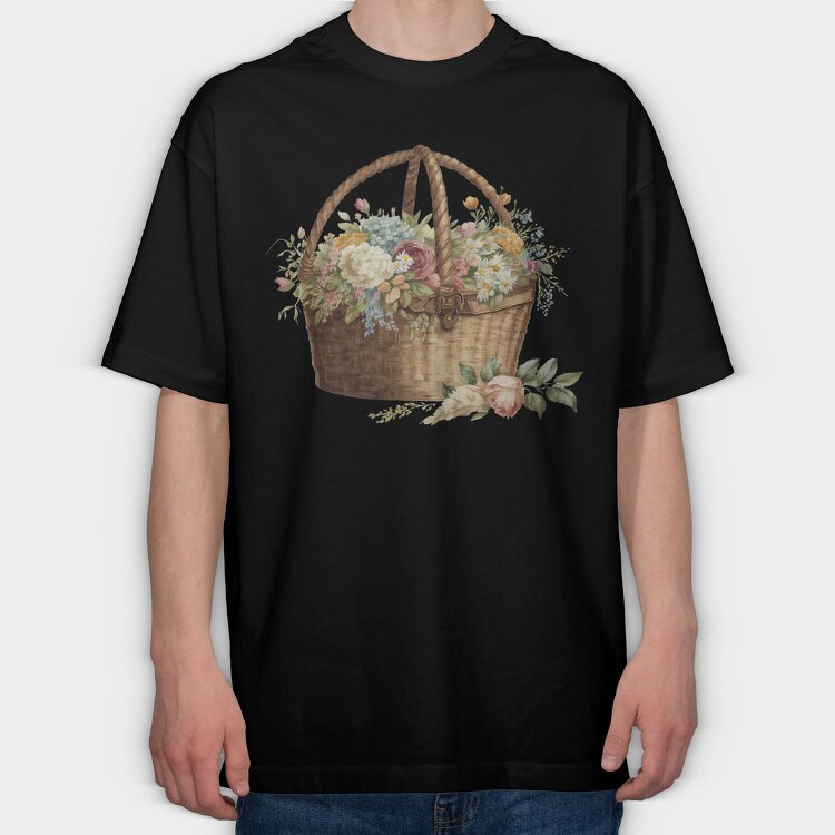 Flower Basket Blooms, Tricou Oversize Barbati (Unisex)