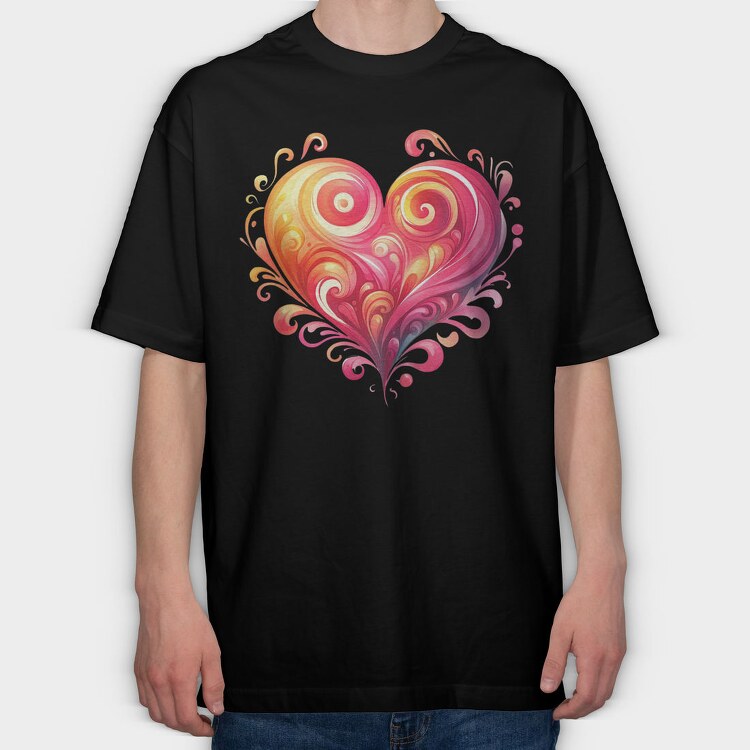 Floral Heart Sublimation, Tricou Oversize Barbati (Unisex)