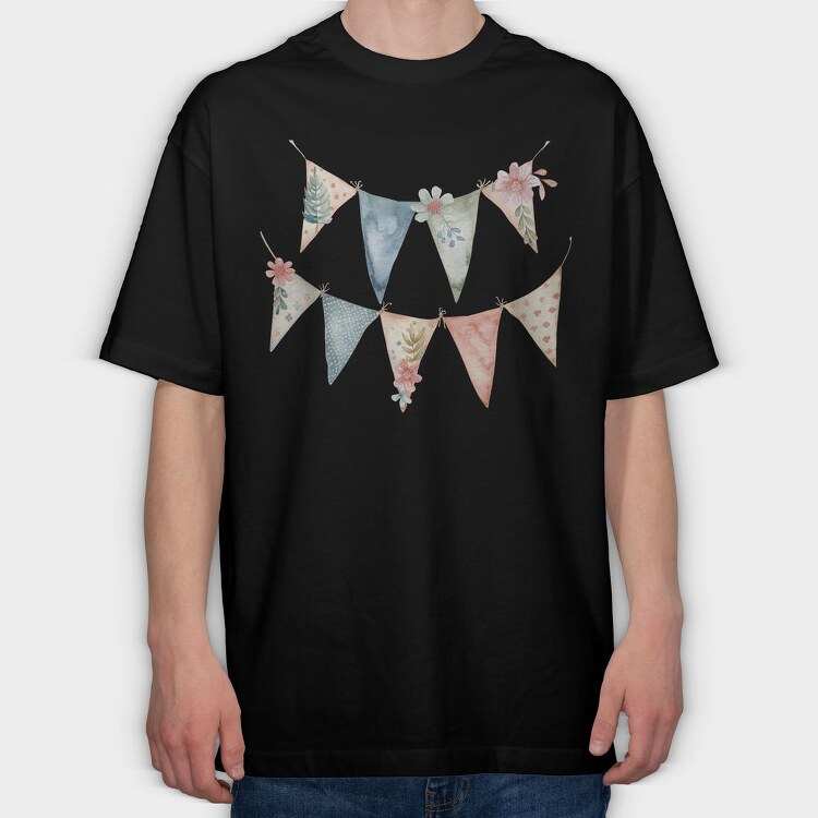Flower Bunting Flags, Tricou Oversize Barbati (Unisex)