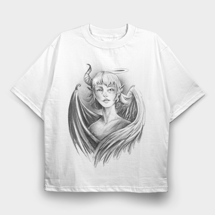 Angel And Demon Girl, Tricou Oversize Barbati (Unisex)