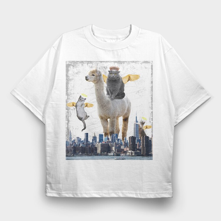 Angel Cats Surreal Collage, Tricou Oversize Barbati (Unisex)